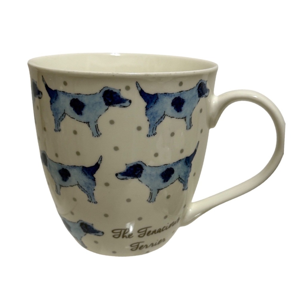 Milly Green The Tenacious Terrier Blue Dog Polka Dot Ceramic‎ Coffee Mug 4 inch